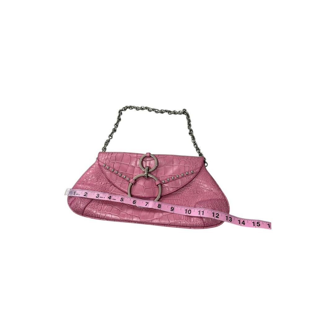 Vintage Y2K Style Pink Leather Croc Embossed Baguette Small Mini Shoulder Bag - Picture 7 of 10